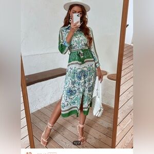 Paisley Printed Button Down Dress with slits